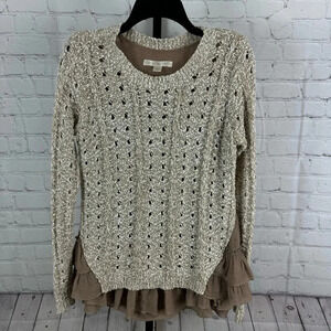 Boston Proper Tan Ruffle Hem Sweater Size Small